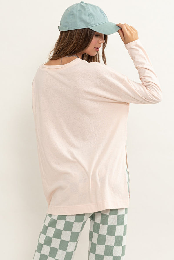 DAPHNE BOYFRIEND SIDE SLIT TEE (DUSTY PINK)