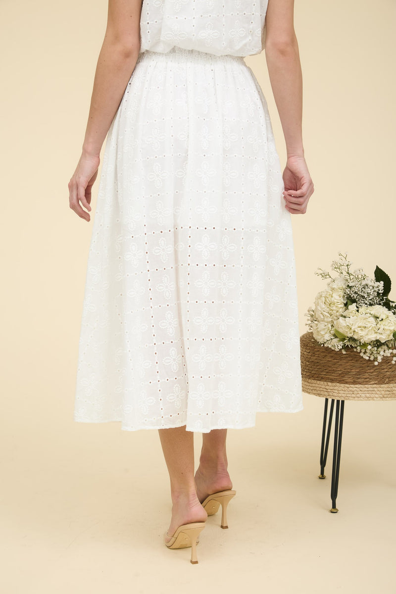 KIRA EYELET DETAIL MIDI SKIRT