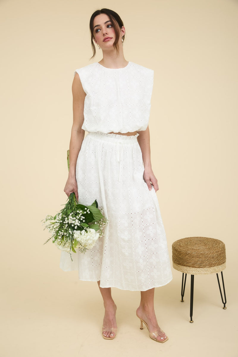 KIRA EYELET DETAIL MIDI SKIRT