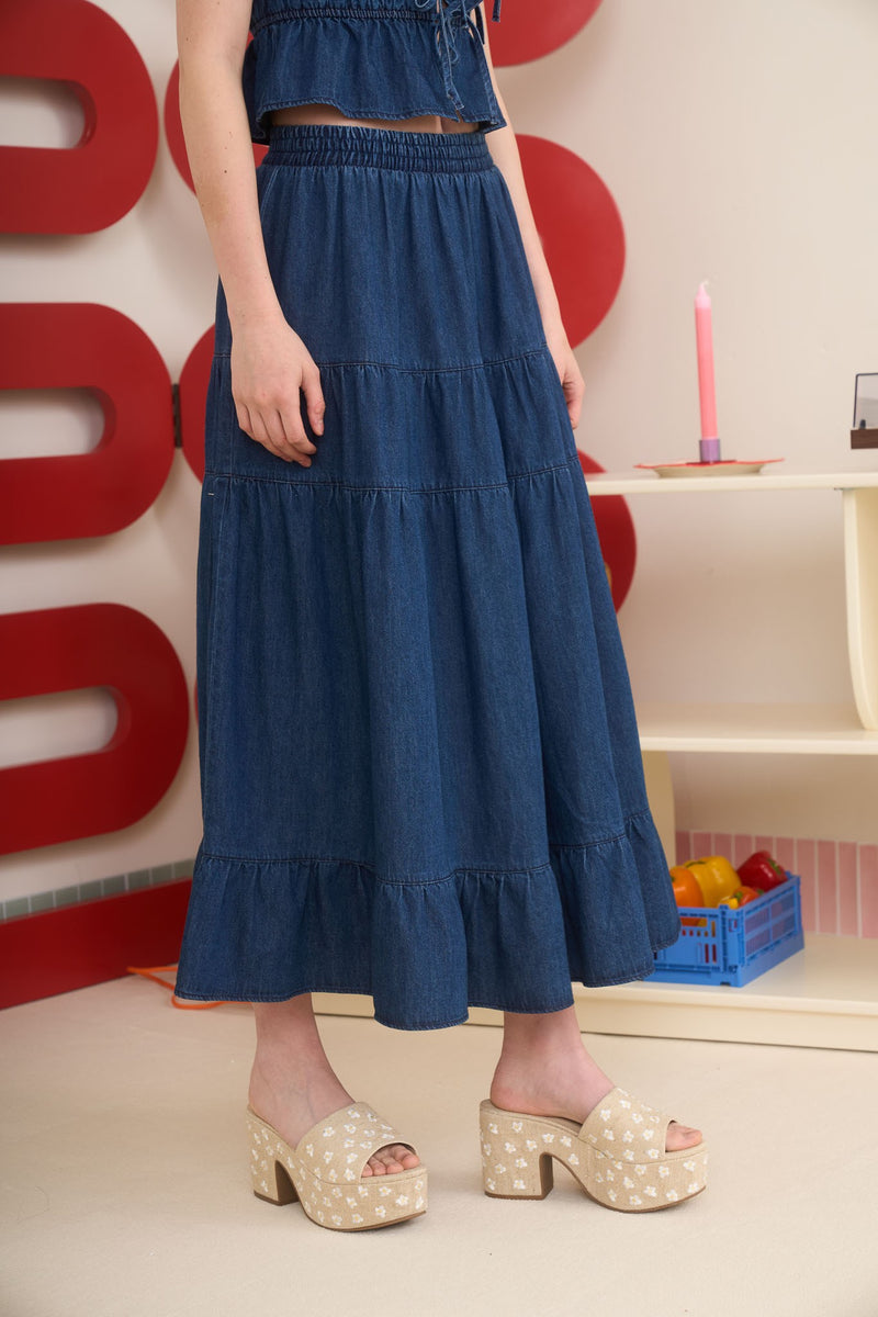 ISABELLA TIERED DENIM SKIRT