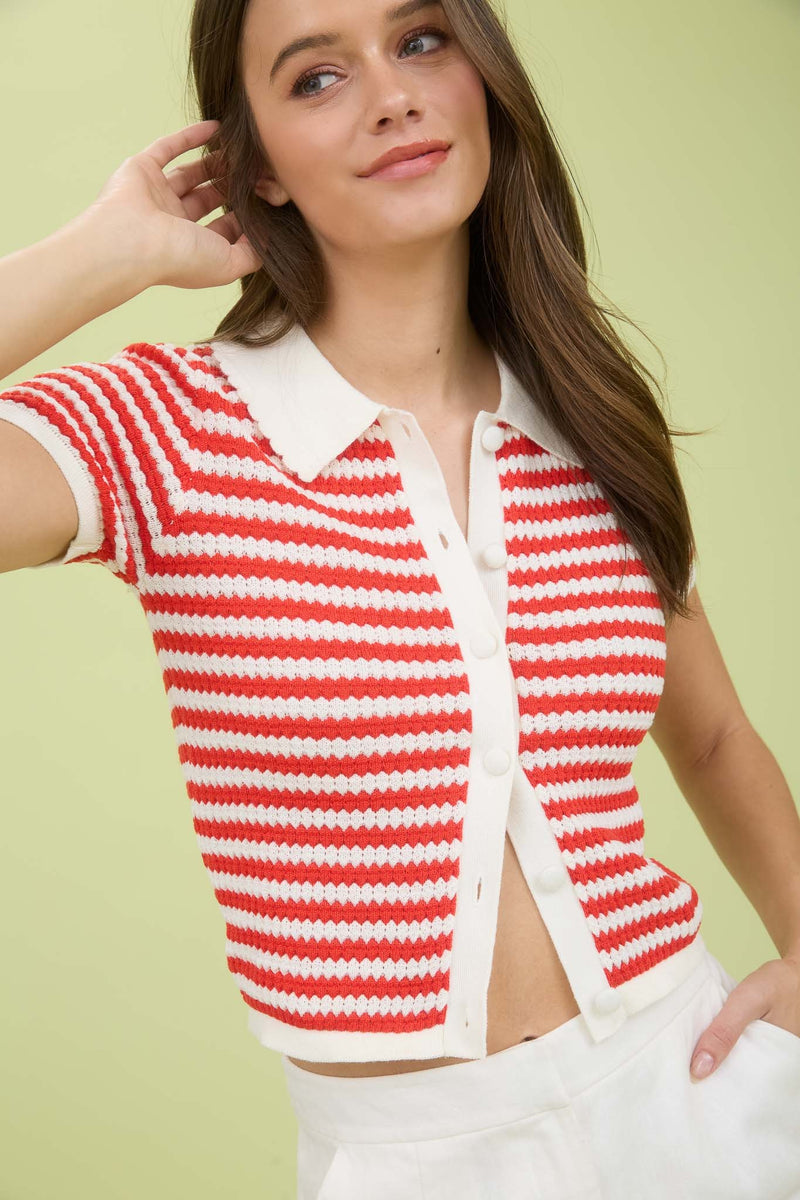 ALBA COLLARED STRIPPED CARDIGAN