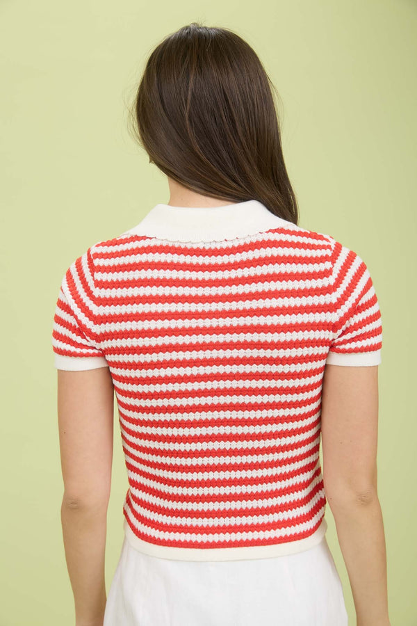 ALBA COLLARED STRIPPED CARDIGAN