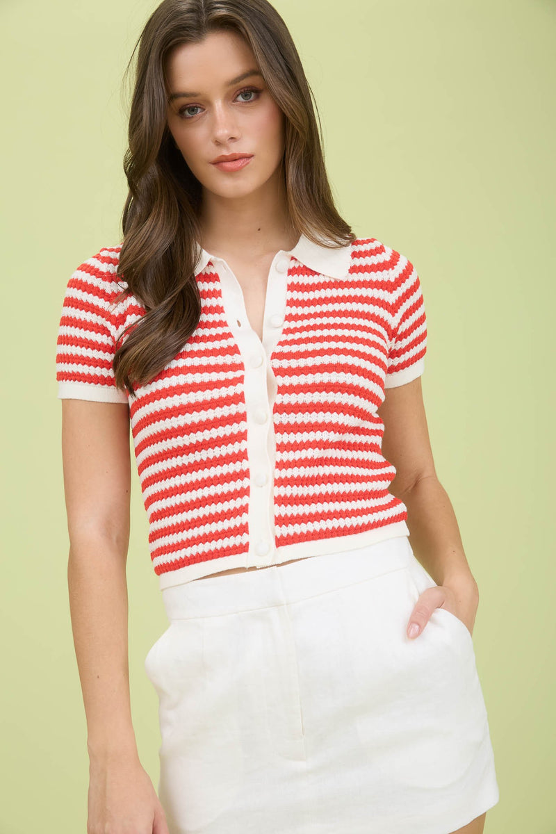 ALBA COLLARED STRIPPED CARDIGAN