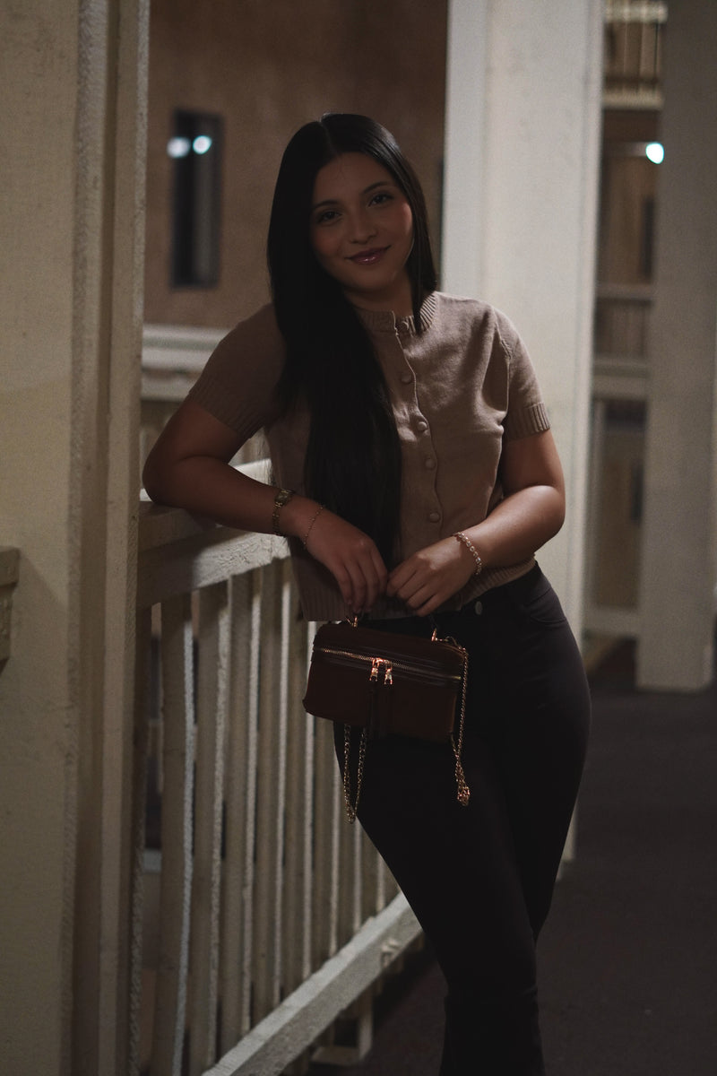 MICHELLE SHORT SLEEVED CARDIGAN (TAUPE)