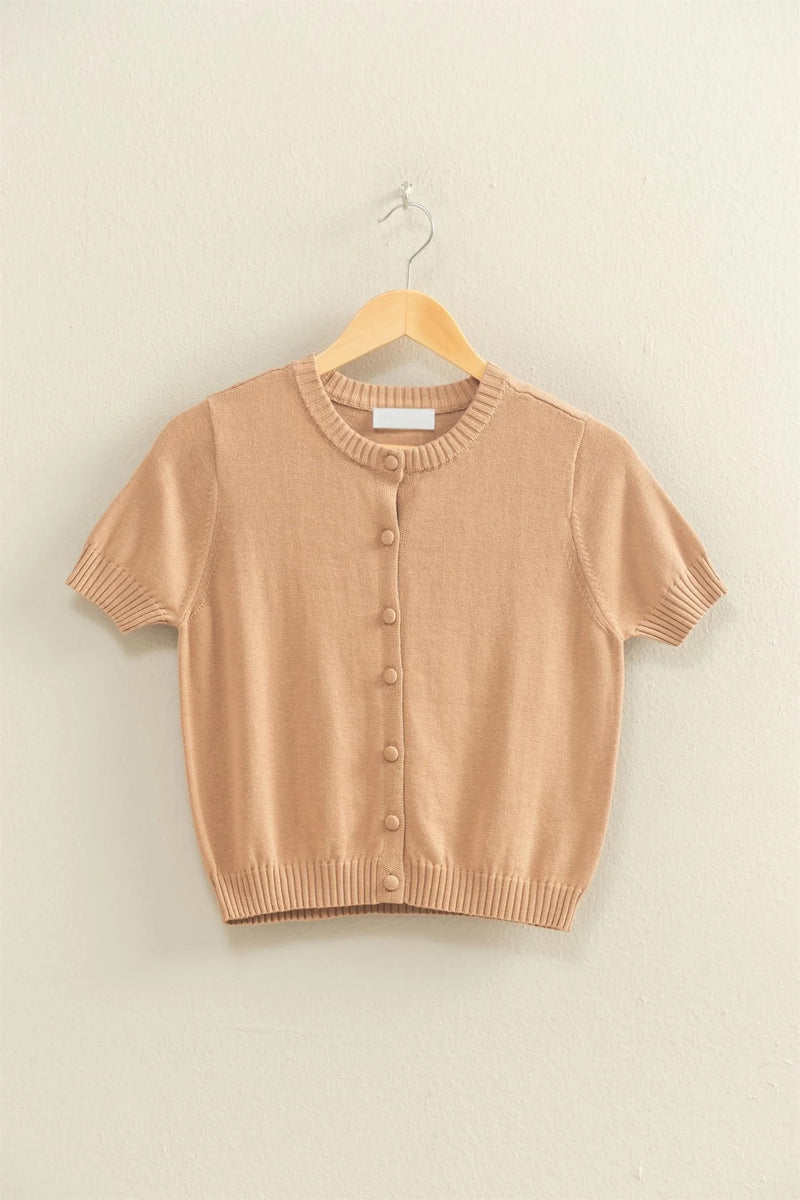 MICHELLE SHORT SLEEVED CARDIGAN (TAUPE)