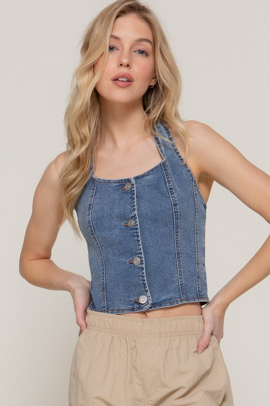 SORAYA DENIM HALTER TOP