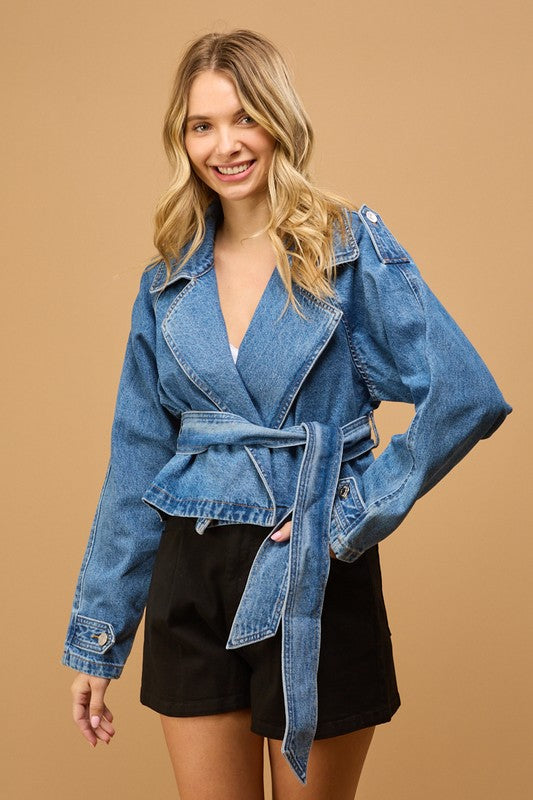 HAZEL SHORT DENIM TRENCH JACKET