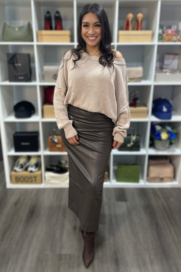 SOPHIA LEATHER SKIRT (BRWN)