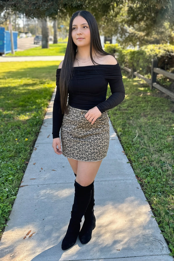 ELLIE TWILL LEOPARD SKIRT