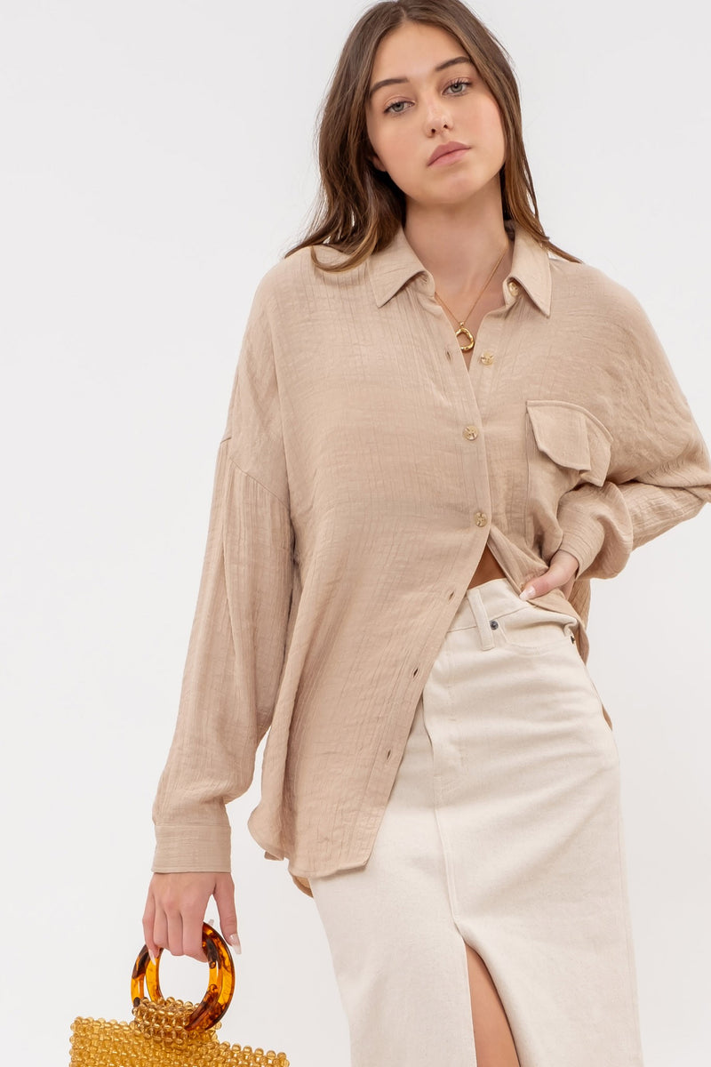 MAE BEIGE BUTTON DOWN SHIRT