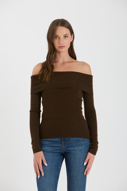 MIA OFF THE SHOULDER KNIT PULLOVER