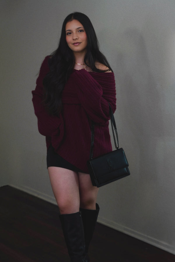 LUNA OFF SHOULDER OVERSIZED SWEATER (PLUM)