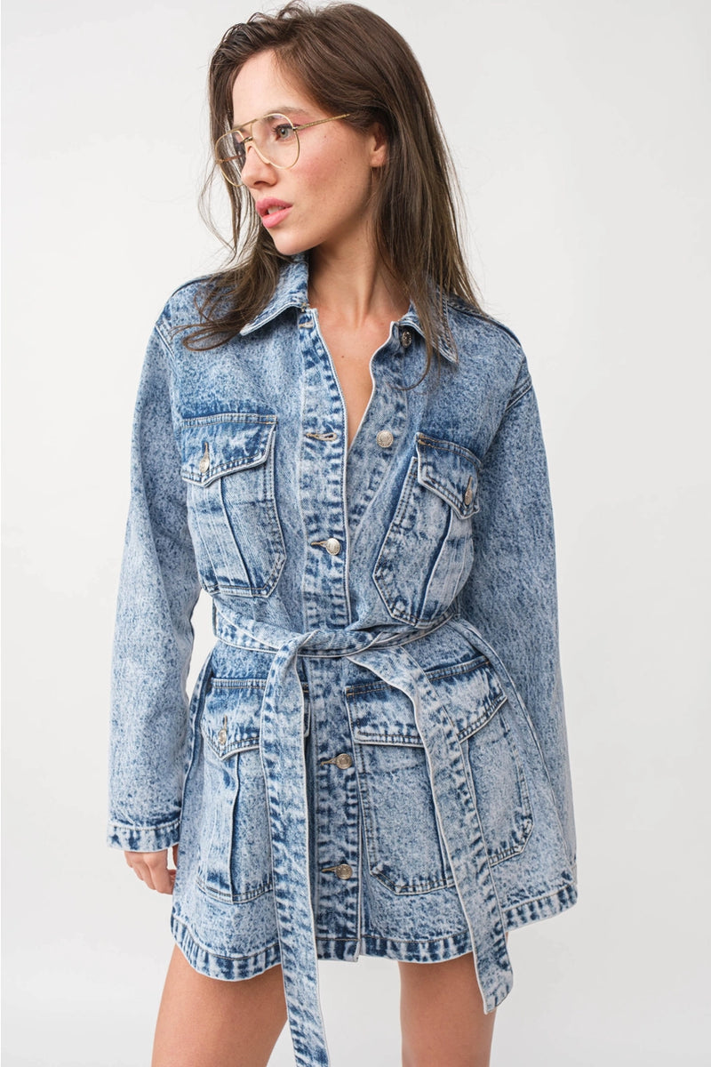 XENA BELTED DENIM DRESS